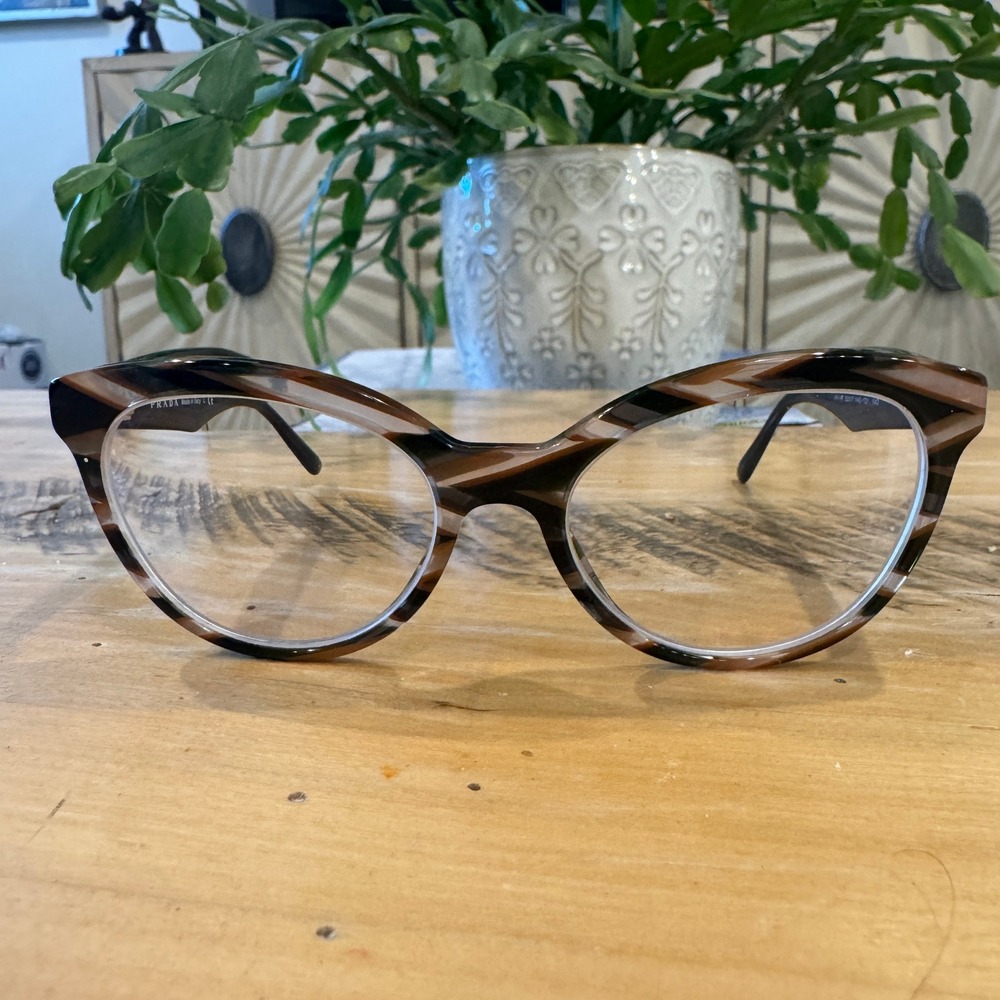 Prada VPR 11R Cat Eye Optical Glasses Striped Brown Green 52-17-140 Italy